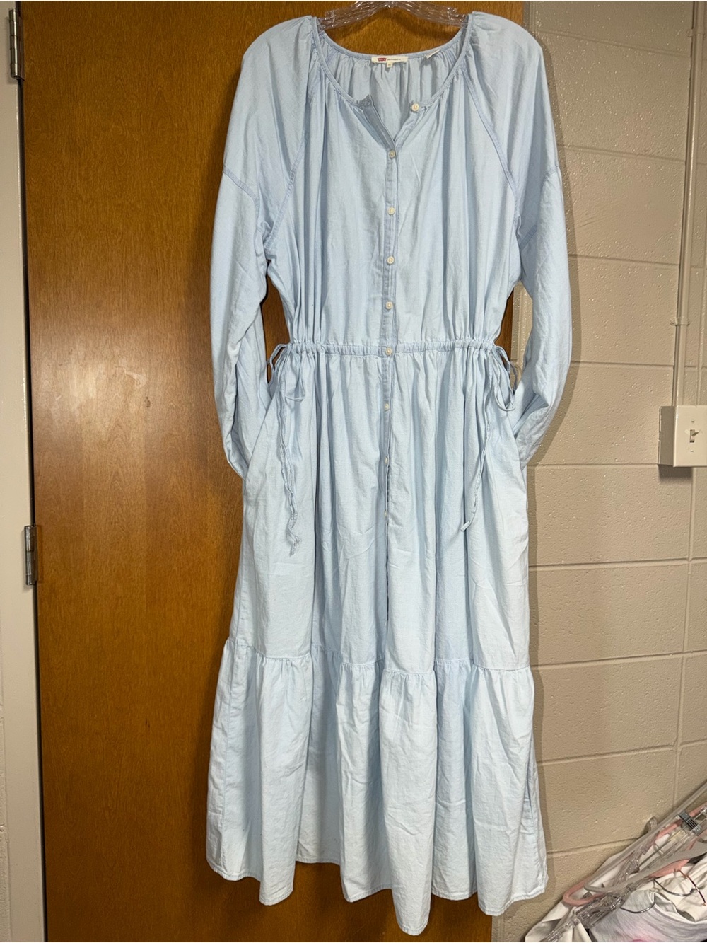 Levi's Light Blue Button-Front Tiered Maxi Dress EUC